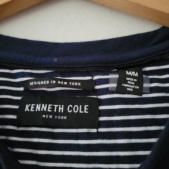 Kenneth Cole New York Navy Blue White Striped T-shirt M - Picture 2 of 8